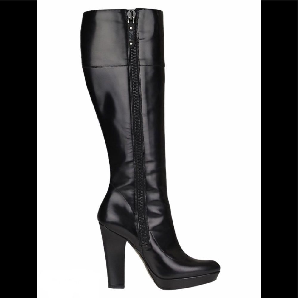 GUCCI Black Glossy Leather Knee High Platform Boot Sz 10B - Picture 3 of 16